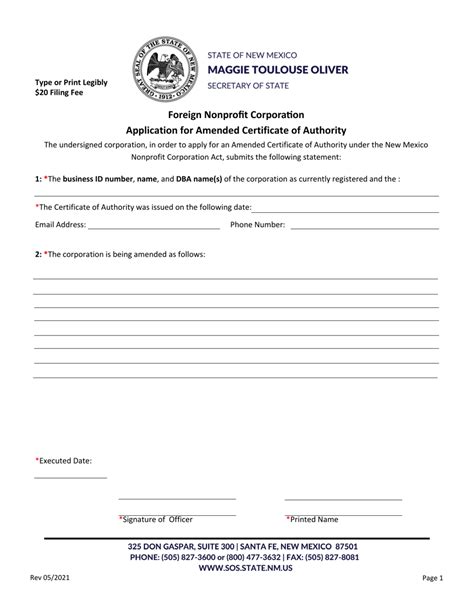 New Mexico Foreign Nonprofit Corporation Application For Amended
