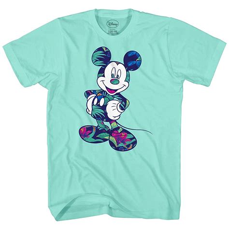 Disney Mickey Mouse Tropical Mint Green Adult Mens Graphic T Shirt