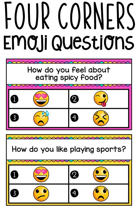 You can use it for learning or to create a pleasant atmosphere. Four Corners Emoji Questions | Distance Learning | Digital ...