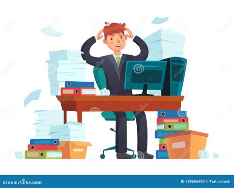 Manager Overworked Office Overwork Unorganized Paperwork And Business