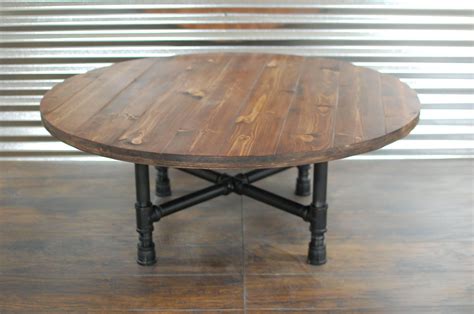 Industrial Round Wood Coffee Table With Pipe Legs Wood