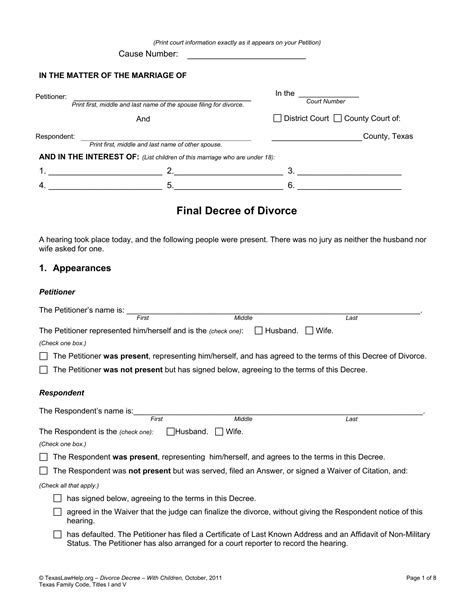 Final Divorce Decree Form Fill Out Printable PDF Forms Online