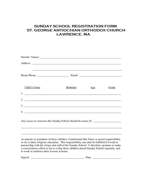 Printable Sunday School Registration Form Template Printable Forms