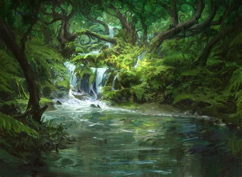 Artstation Mtg Woodlands Stream Efflam Mercier Fantasy Forest