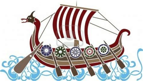 Ancient Vikings Ship With Shields Stencil Colored Variant Viking Ship