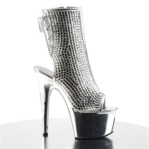 Adore 1018dcs Pleasers 7 Heel Silver Strippers Ankle Boots Pole