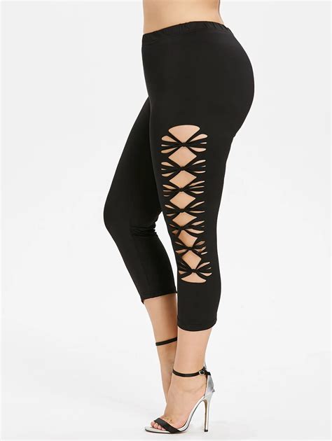 wipalo plus size cut out sides leggings capri hollow out leggings high waisted women work track