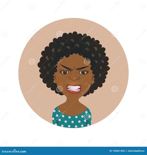 Afro American Angry Woman Face Avatar African Girl Anger Facial