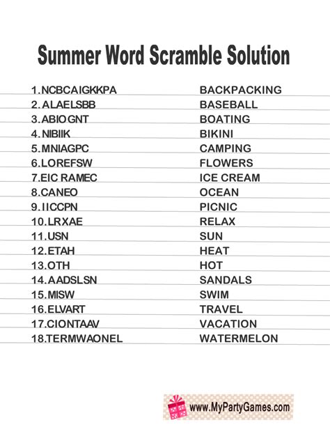 Printable Word Scramble With Answers