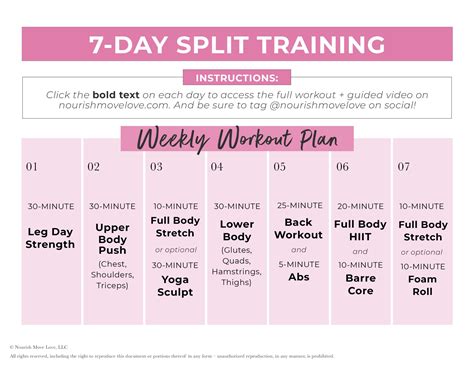 Weekly Workout Plan Calendar Nourish Move Love