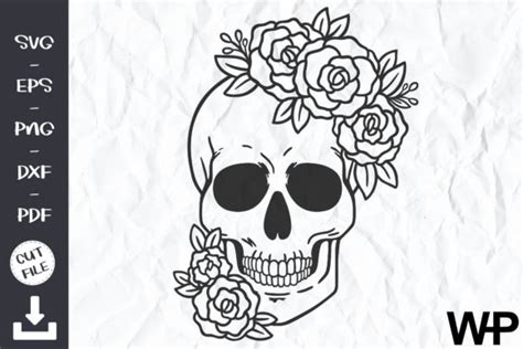 Floral Skull SVG, Floral Skull Clip Art Graphic by wanchana365