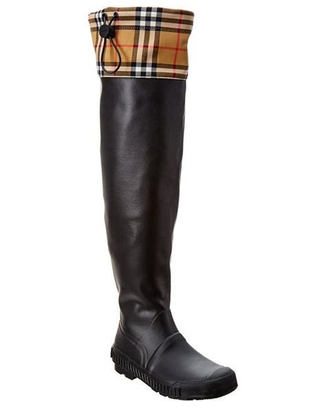 Burberry Chiffon Vintage Check And Rubber Knee High Rain Boots In Black