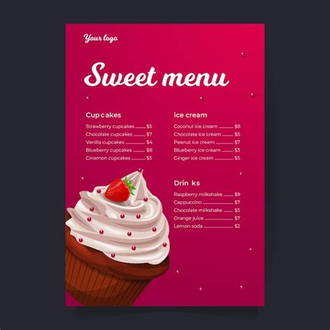 Premium Vector Restaurant Sweet Menu Template With Realistic Cupcake