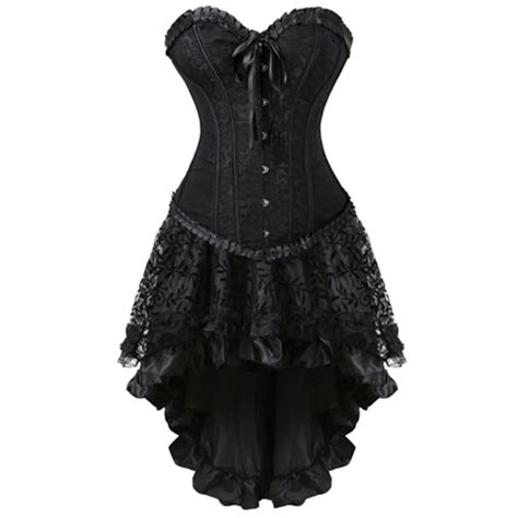 Women S Overbust Gothic Corset Dress Sexy Jacquard Vintage Black Corset With Skirt Plus Size S