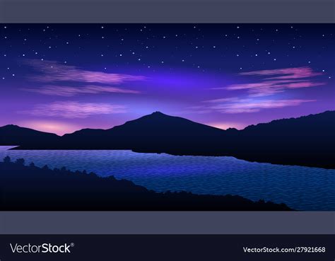 Realistic Landscape Beautiful Night Sky Horizon Vector Image
