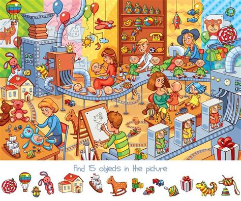 Toy Factory Find 15 Objects In The Picture Funny Cartoon Character