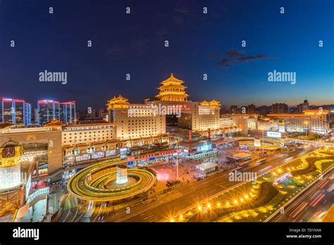 Night View Of Beijing West Station Stock Photo Alamy