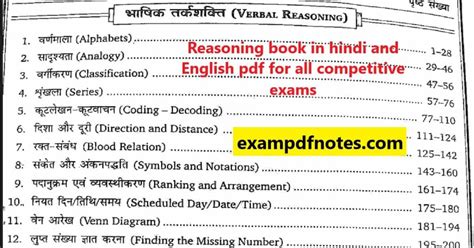 Reasoning Book In Hindi Pdf For All Competitive Exams Exam PDF Notes