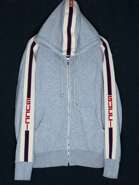 Gucci Gucci Stripe Zip Up Gray Hoodie With Logo Stripes Hooded