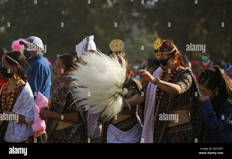 nepalese women from the kirat community dance during the celebration of udhauli festival in