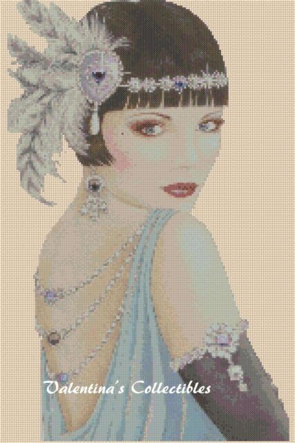 Art Deco Lady In Blue Dress Counted Cross Stitch Complete Kit 1 96 Ebay