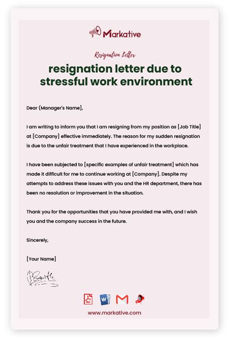 Best Resignation Letter Due To Stressful Work Environment 5 Samples