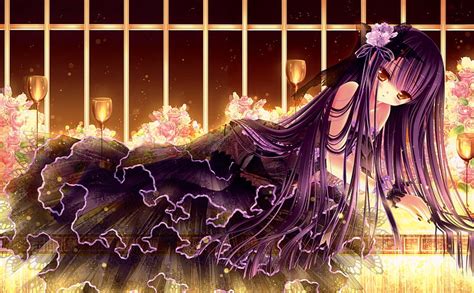 Hd Wallpaper Girl With Beautiful Dress Purple Haired Female Anime