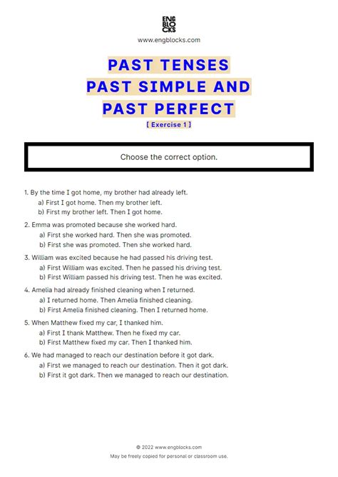 Past Tenses Past Simple And Past Perfect Exercise Worksheet English Grammar
