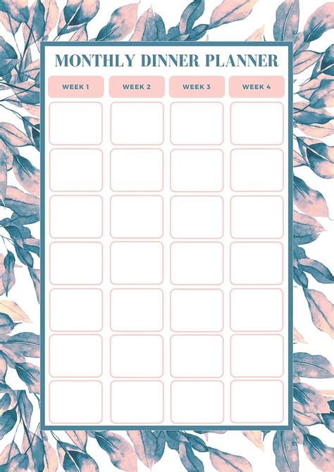Monthly Meal Planner Template Free Printable Printable Templates