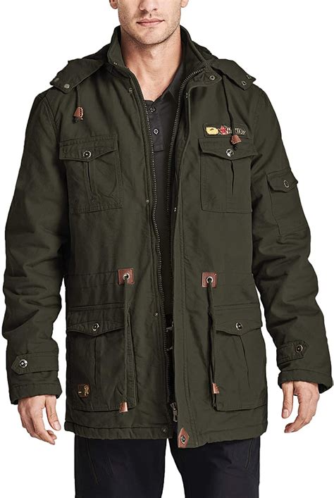 Magcomsen Mens Winter Cargo Jacket With Multi Pockets Thicken Military