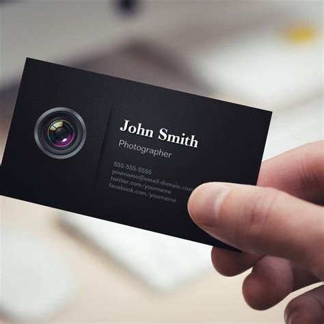 Professional Plain Black Camera Photographer Business Card