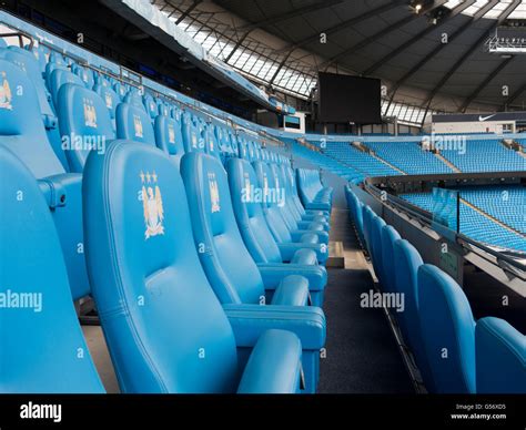 Seats Inside Etihad Stadium Manchester City Football Club Uk Stock