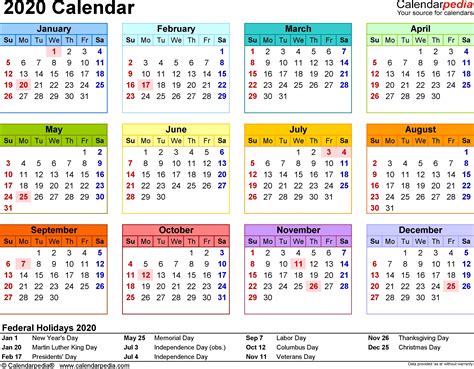 Optionally with marked federal holidays and major observances. 2020 Printable Calendars with Us Holidays | Free Printable ...