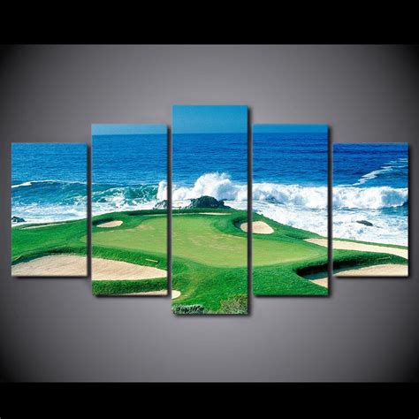 Golf Course On The Coast Landscape 5 Panel Canvas Art Wall Decor