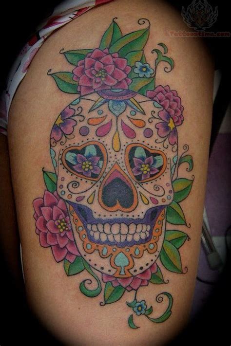 Feminine Sugar Skull Tattoo Designs Flowers And Sugar Skull Tattoo On