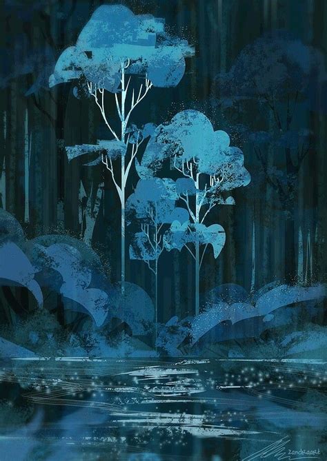 Forest And Lake At Night Illustration Art Digitalpainting Digitalart