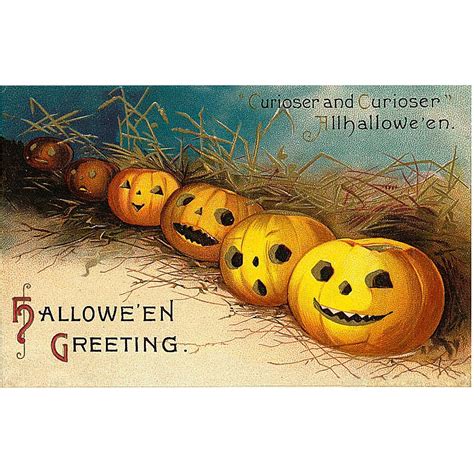 Row Of Carved Pumpkins Halloween Vintage Halloween Poster Etsy