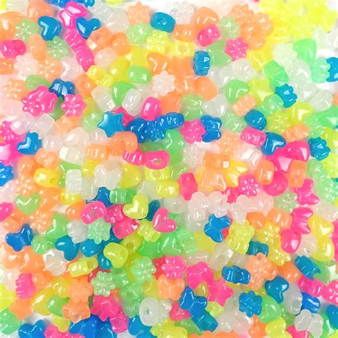 Plastic Pony Bead Shapes Mix Glow In The Dark 125 Beads Pony Bead Store