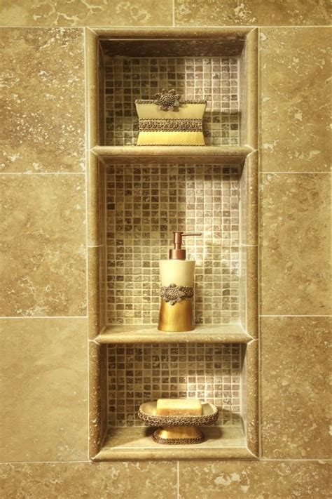 built  shower shelves   practical   storing  bath