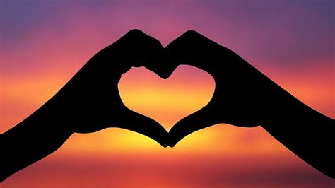 Hd Wallpaper Romantic Silhouette Love Symbol Heart Hands Sunset
