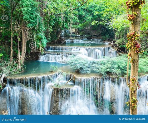 Deep Forest Waterfall At Huay Mae Kamin Kanchanab Stock Image Image