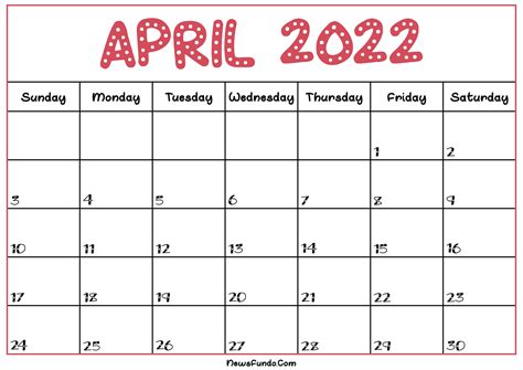 April 2022 Printable Calendar Pdf Printable Word Searches