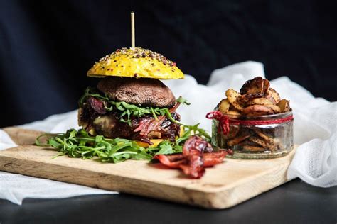 Baked Gourmet Burger With Brie Caramelised Onions Berries And Spice