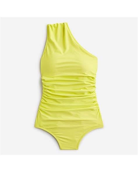Jcrew Ruched One Shoulder One Piece In Stripe In Yellow Lyst