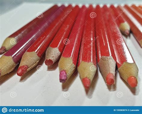 Row Of Warm Tone Colored Pencils 8 Stock Photo Image Of Head Peach