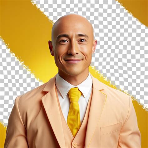 Premium Psd Bald Asian Psychologist Bored Man Smiling In Yellow