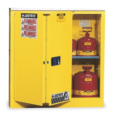Justrite yellow safety cabinets for flammables, manu. JUSTRITE 30 gal Flammable Cabinet, Self-Closing Safety ...