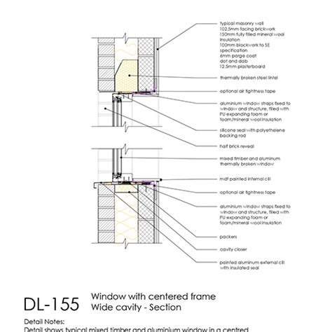 DL155 Window Section Detail With Centred Frame Wide Cavity