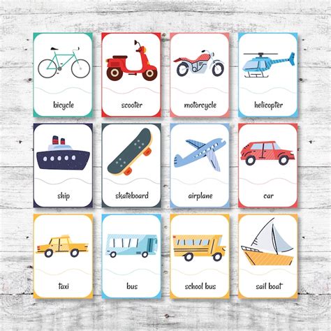 Digital Vehicles Printable Flashcards Preschool Activities Vehicles