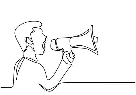 Continuous One Line Drawn A Man Talking Into A Loudspeaker A Male